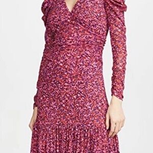 Diane von Furstenberg Alyssa Ruched Mesh Dress, pink and purple abstract floral